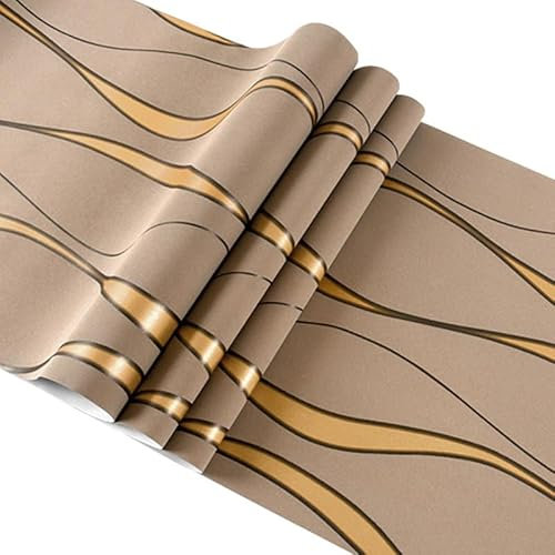 Anttyscar Kaffee Tapete Vliestapete 3D Modern Minimalistisch Wallpaper mit 3D-Wellen Leicht Glänzend - Streifentapete Wanddekoration in Wohnzimmer, Schlafzimmer und Büro 0,53M x 9,5M