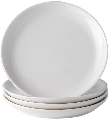 XINLTC Set di 4 piatti per antipasti in ceramica, piccoli piatti da dessert da 14 cm, piatti rotondi bianchi per pane, burro, snack, set di piattini leggeri – avorio, forno, microonde e lavastoviglie