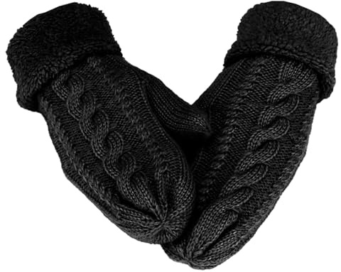 Lufdegim handskar dam vinter varma, vantar dam supertjocka stickade knythandskar utomhus vantar, vinterhandskar dam jul födelsedagspresent, svart, En Storlek