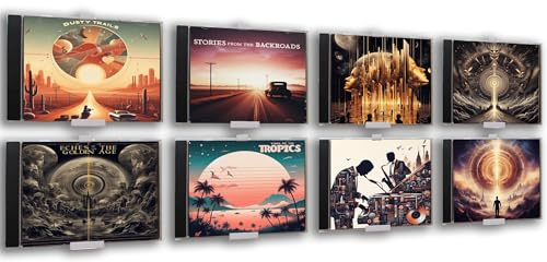 Naturalspring® Wall Mount Holder for 8 CDs | Minimalist, Retro | Decorative Shelf | Self-Adhesive, No Drilling | Storage (8, White)