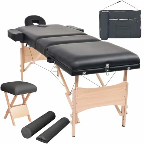 LAPOOH Massageliege 3-Zonen mit Hocker Klappbar 10 cm Sitz Schwarz, Massageliege, Massage Bett, Massage Table, Behandlungsliege, Massage Liegestisch, Therapieliege