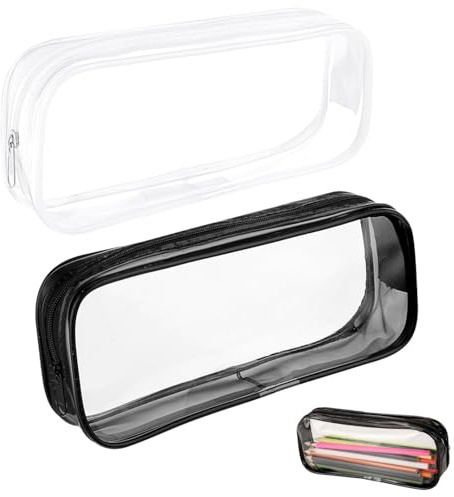 2 Stück Federmäppchen, Kosmetiktasche Durchsichtig mit Reißverschluss, Tragbare Federtaschen, Transparente Federtasche, Stiftetasche Teenager, Aufbewahrungstasche für Kosmetik Schule Bürobedarf