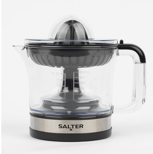 Salter Exprimidor de frutas eléctrico - Extractor de jugo de cítricos, para hornear y cócteles, jarra medidora de 600 ml, sin BPA, 2 conos de jugo, filtro ajustable y control de pulpa, EK5025FVDE