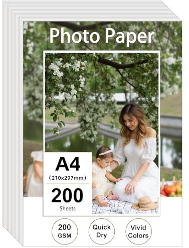 Ditwis 200 Feuilles Papier Photo A4 Brillant, 200 g/m² Papier d'impression adapté pour Photos, Certificats et Brochures