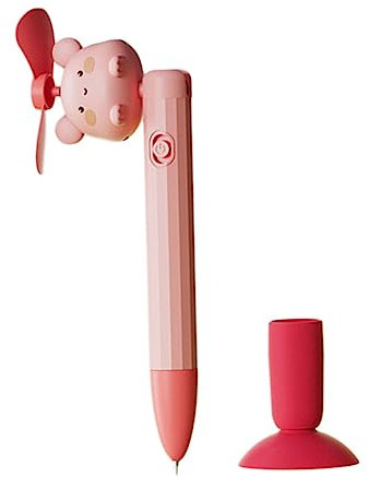 SHINEOFI Adorable Pink Suction Cup Writing Pen with Mini Fan Smooth Writing Ballpoint Pen for Boy Girl Adults for Home Office Use
