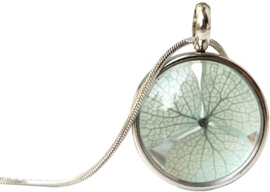 Medaillon Hortensie blaue Blüte gepresst im Edelstahl Medaillon mit Schlangenkette florale Glücksbringer Geschenk Frauen Freundin Mutter Schwester