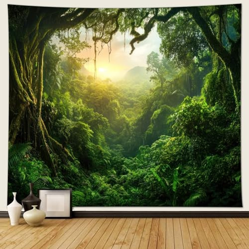 Musihy Wald Wandbehang Wandteppich, 200x200cm Dschungel-Wald-LandschaftWandteppich für Wohnzimmer, Zuhause, Zimmer, Wanddekoration, Grün