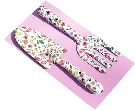 White Floral Garden Tool Set Metal Trowel And Fork Summer Flower Print Giftboxed