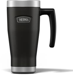 Thermos Icon Granite Black Travel Coffee Mug (470ml) 7h Hot | 22h Cold | Adults stainless steel metal insulated leakproof reusable thermal cup with handle & lid for drinks, water, tea, gym, camping