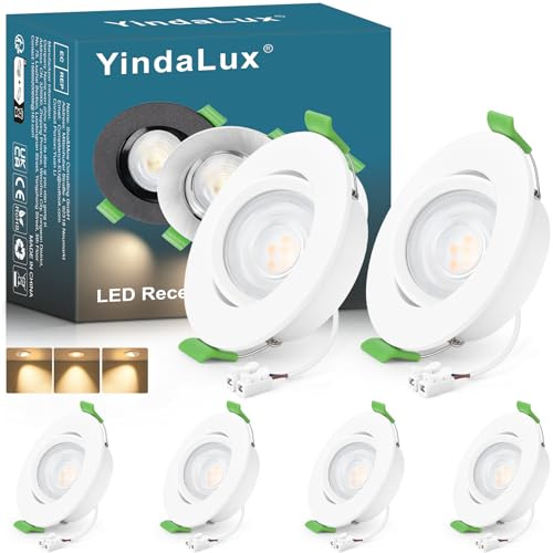 YindaLux 6x LED Einbaustrahler IP44 230V 5W Weiß 2700K Lochmaß 68–80mm