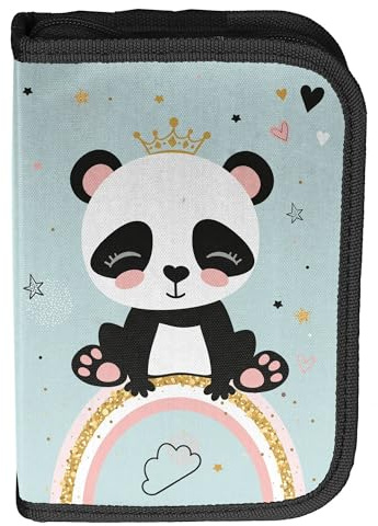 Befüllte Federtasche 22-teilig mit Stiften, Linealen, Radiergummi, etc Panda