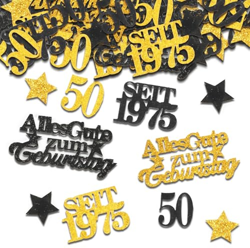 TUZELIYA Konfetti 50 Geburtstag Deko - 150 Stück 50. Geburtstag Deko Frauen Männer - Konfetti Streudeko Gold Schwarz - Dekoration für Jubiläen, Geburtstage, Partys, Tischdeko