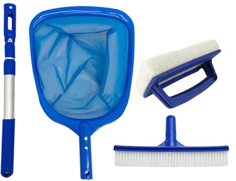Kit de limpieza piscina Set limpieza piscina resistente cepillo doble cara malla peso 550g ahorro de tiempo eliminación residuos hojas polen para estanque familiar fácil mantenimiento
