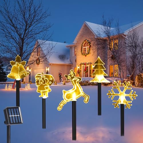 IWTBNOA Lot de 5 éclairages de Noël Solaires en Acrylique - Éclairage de Noël Extérieur - Décoration pour l'extérieur, Le Jardin, la terrasse (5 Combinaisons)