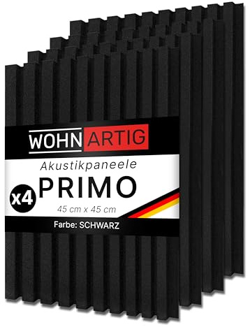 wohnartig® Wandpaneele PRIMO - Set 4 Stück je 450 mm x 450 mm | Farbe: Schwarz | Akustikpaneele | Wandpaneele auf filz | Wandverkleidung