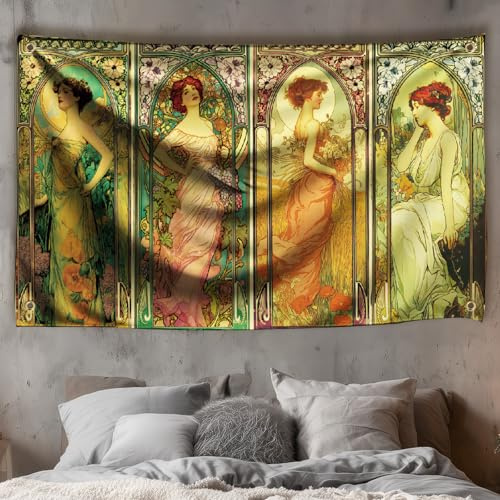 WEBEEDY Vintage Wandteppich Retro Dame Mittelalterlichen Wandteppich Wandkunst Vintage Ästhetik Hintergrund Für Schlafzimmer Party College Dorm Home Decor 180x110cm