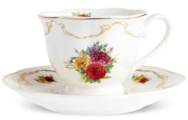 KARACA Set di 6 tazze da caffè turco in porcellana Bone China, 80 ml, oro e bianco, motivo floreale, lavabili in lavastoviglie, design elegante, 12 pezzi