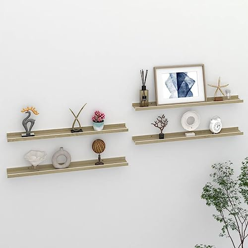 IBUQDDV Mensole a Parete in MDF Decorativo, 4 Scaffali Sospesi per Interni in Colori Bianco e Rovere Sonoma, Ideali per Piante Grasse, Libri e Oggetti da Collezione, Facili da Pulire