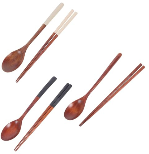 Angoily Chopstick Natural Wooden 3 Set Sets Korean Spoon and Portable for Utensils Material Elegance and Gentle Touch Dining Outdoor Dining and Office Lunches
