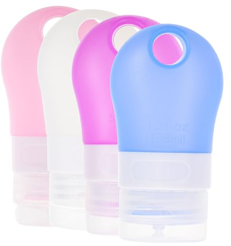 BAZEITFLOW 4 Pièces Lot de Flacons Silicone pour Lotion et Shampooing Bouteilles de Voyage Transparentes Réutilisables et Étanches avec Pochette Pvc Accessoires Voyage Pratiques