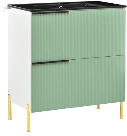 HAINEW Waschtisch mit Unterschrank, Waschbeckenunterschrank Badezimmerschrank mit Waschbecken, Standschrank Badmöbel 2er Set mit 2 Schubladen, 81,5x47x90cm, Grün, HD26022706