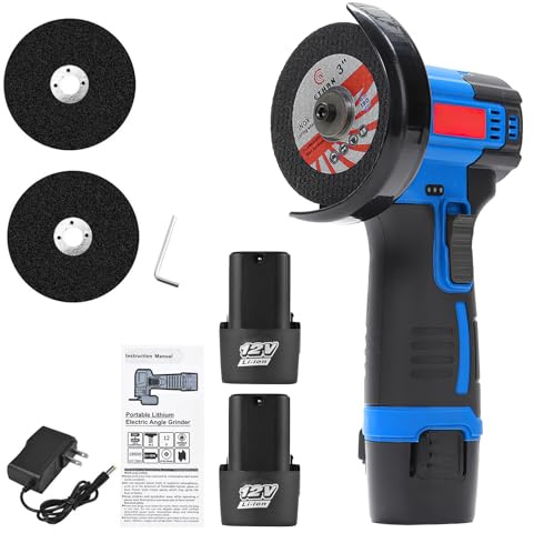 Akku Winkelschleifer,Professional Akku Winkelschleifer Set 12V,Mini Winkelschleifer mit 2x1200mAh Akkus, Trennschleifer, Akku Flex,Geeignet zum Schneiden und Polieren von Holz,Stein,Stahl (2 Akkus)