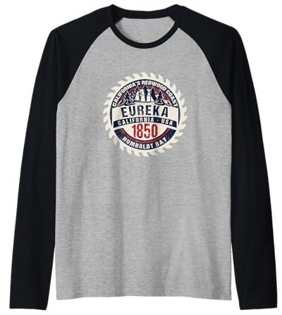 Eureka California USA Redwood Coast Humboldt Bay Souvenir Raglan Baseball Tee