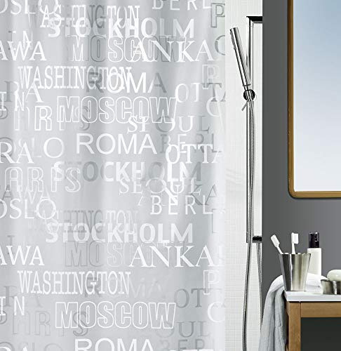 Spirella Anti-Schimmel Duschvorhang - Anti-Bakteriell, waschbar, wasserdicht - Peva, „Cities“ 180x200cm Grau