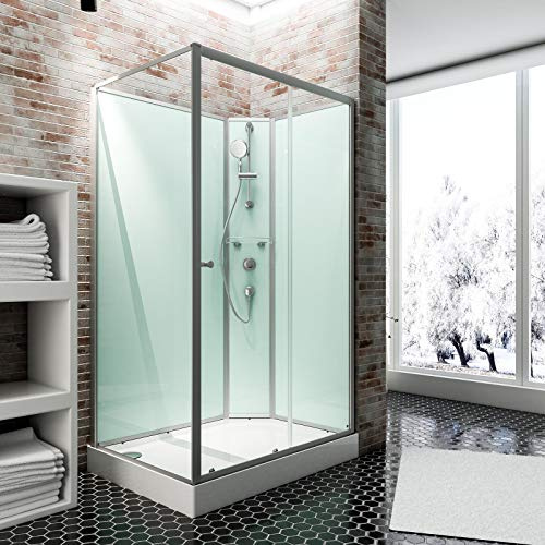 Schulte Komplettdusche Ibiza 140x90 cm, Alu-Natur | Fertigdusche mit weißer Duschwanne, kompletter Duschkabine und 5 mm Sicherheitsglas