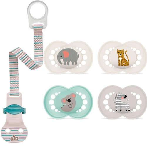 MAM Skin Soft Silikon Schnuller 6-16 Mo, 2er Set, inkl. Sterilisiertransportbox & NIP Schnullerband