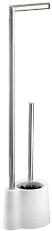 WENKO Piantana portarotolo e scopino WC Avola bianco - Portascopino WC, Polipropilene, 13 x 70 x 16 cm, Bianco