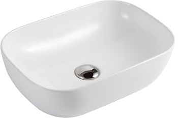 MUEBLES PITARCH-Lavabo rectangular redondeado, Cerámica blanca, 14x46x32 cm, lavabo sobre encimera,para baños de sobreponer
