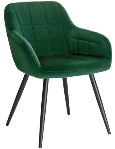 WOLTU Esszimmerstühle 1er Set, für Küche, Wohnzimmer, Schlafzimmer, Küchenstühle mit Armlehnen Metallbeinen, gepolsterte Sitzfäche aus Samt, bis 150 kg belastbar, Dunkelgrün