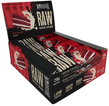 Warrior Raw Protein Bars – 12 x 75g High Protein Snack – High Fibre, Low Sugar – Ideal Meal Replacement or Healthy Nutrition Energy Snacks - Oat Bar Flapjacks – UK Made (Red Velvet Cake)