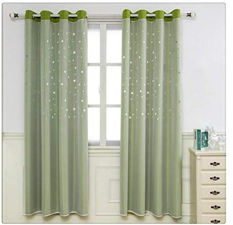 SimidunEUR Romantik Sterne Vorhänge Kinderzimmer - Kindergardinen Mädchen Thermovorhang Blickdicht Gardinen,Grün,140 * 160 cm