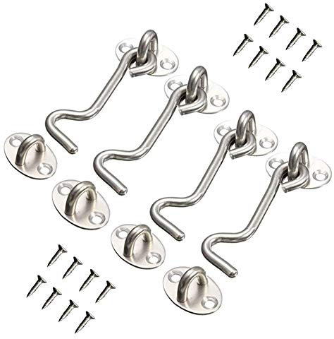 Molinter Storm Hook Sliding Door Lock Barn Door Cabin Hook Stainless Steel Eyelet Locking with Screws for Doors Garage Door Window Bathroom Bedroom Set of 4