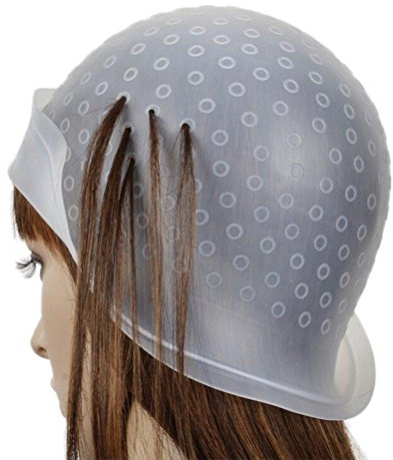 Reusable Silicone Hair Coloring Highlighting Cap Hair Dyeing Cap with Metal Hook for Hair Salon Tools Hairdressing Highlighting Kit (White)