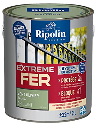 Ripolin – Vernice per ferro da esterno, glicero, antiruggine, senza sottostrato diretto sulla ruggine, resistente alle intemperie, ai raggi UV e agli urti, lucida, 2 l, verde olivo