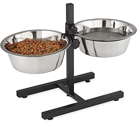 Relaxdays Comederos Elevados Perros, 4,5L, Cuenco Bebedero, Acero Inoxidable, Altura Regulable, Antideslizante, Plateado