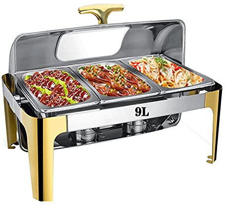 Chafing Dish Elettrico, Scaldavivande Chafing Dish da Tavolo, Contenitore Termico per Alimenti Caldi con Coperchio a Vista, Perfetto per Buffet, Banchetti, Feste