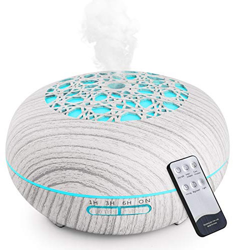 WD&CD Aroma Diffuser Luftbefeuchter 550ml mit Fernbedienung, Ultraschall Vernebler Duftlampe Öle Diffusor mit 7 Farben LED Wasserlose Abschaltautomatik - Weiß