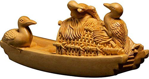 WLVG Skulpturen Statuen Ornamente Figur Sammlerfiguren Buchsbaum Schnitzen Wohnzimmer Massivholz Home Kreatives Schnitzen Handwerk Kormoran Fisch Adler Bambus Reihe Boot Ornamente