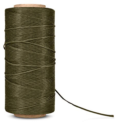 Flexzion vaxad tråd – 284 meter (260 meter) 0,8 mm 150D polyester vaxtråd för lädersömnad, bokbindning, sömnad, reparation, pärlor och gör-det-själv-projekt (armégrön)