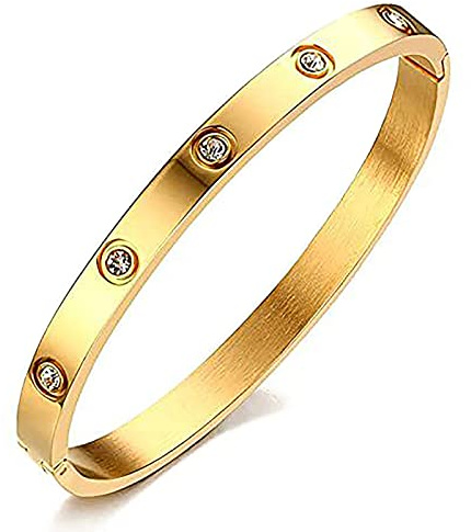 Gleamart Bracelet jonc d'amour en acier inoxydable et oxyde de zirconium - Style simple, 58mm, Cristal Zircone cubique