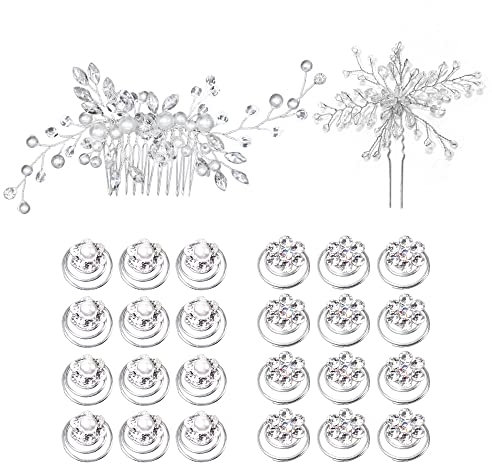 Csirnto Braut Blumen Kristall Haarspinnen 26 Stück Haarspiralen Haarspange Perlen Strass Spirale ​Haarnadel Braut Perlen Blumen Haarkamm Haare Hochzeit Haarnadeln Strass ​Braut Haarschmuck für Braut