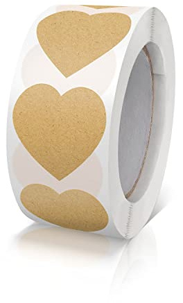 Meitaat Kraft Heart Stickers 25mm Love Shape Labels Roll 500 Pcs | Self-Adhesive, Removable, Heart Shaped Stickers for Crafts, Envelopes, Gift Packaging, Wedding and DIY Projects