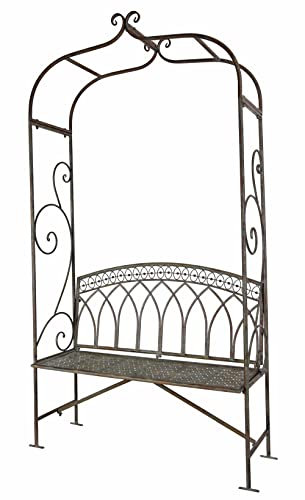 PALAZZO INT Pergola Rosenbogen mit Bank Jardin Majorelle Eisen Rankhilfe Sitzbank Antik Stil 218 × 143 × 46 cm Garten Pergola Metall Vintage Rosenbogen Nostalgisch Gartenbank mit Rankhilfe