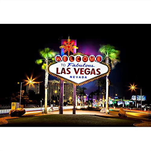 Aoihrraan 3x2,5m Bienvenue À Las Vegas Ville De Nuit Toile De Fond Nuit Panneau D'Affichage Américain Célèbre Ville Scène Photographie Fabuleux Casino Nuit Anniversaire Fête Hommes Portrait Photo