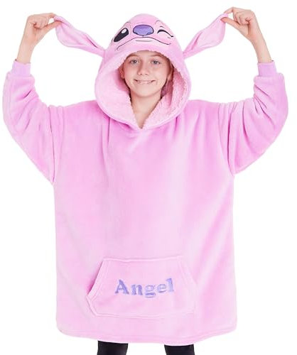 Disney Sweats à Capuche Fille, Pull Plaid Enfant, Pull Stitch, Poncho Plaid Oversize en Polaire Enfant Ado Taille Unique (Rose)