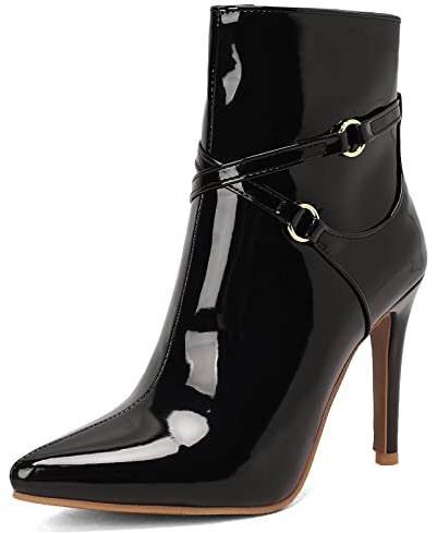 Bviennic Femmes Stylish Pointu Cuir Verni Bottillons Aiguille